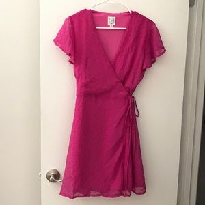 Fuchsia Pink Wrap Dress Swiss Dot